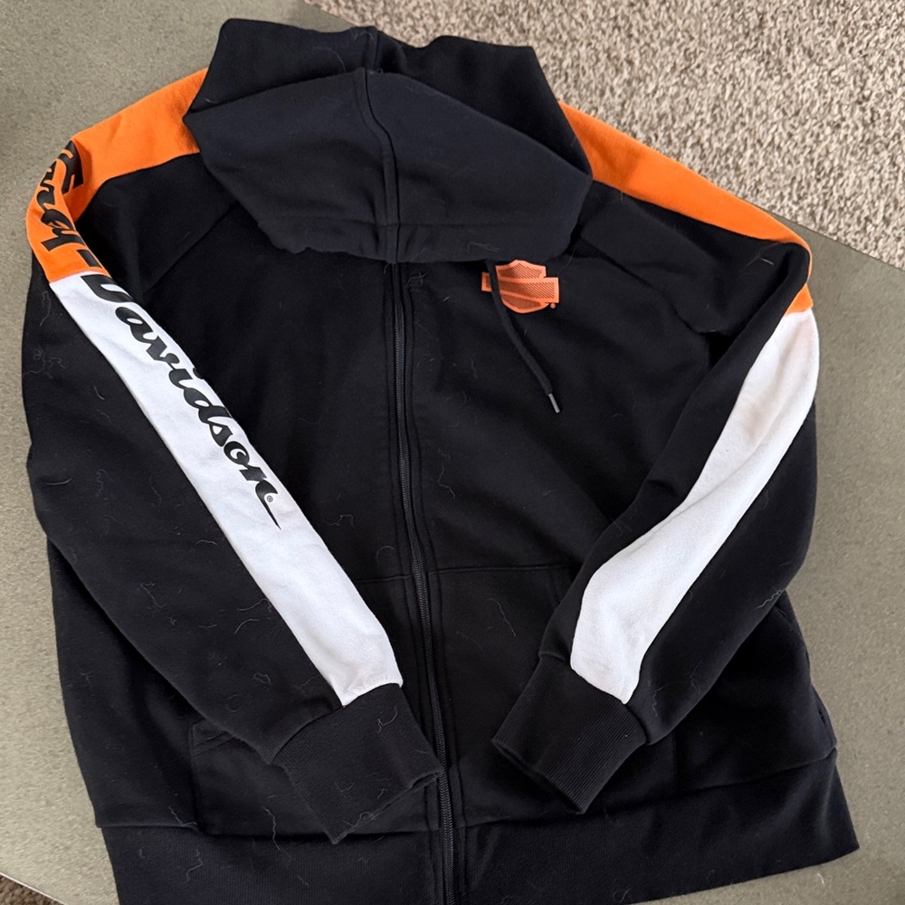 Harley-Davidson Women Black, Orange, and White Hoodie